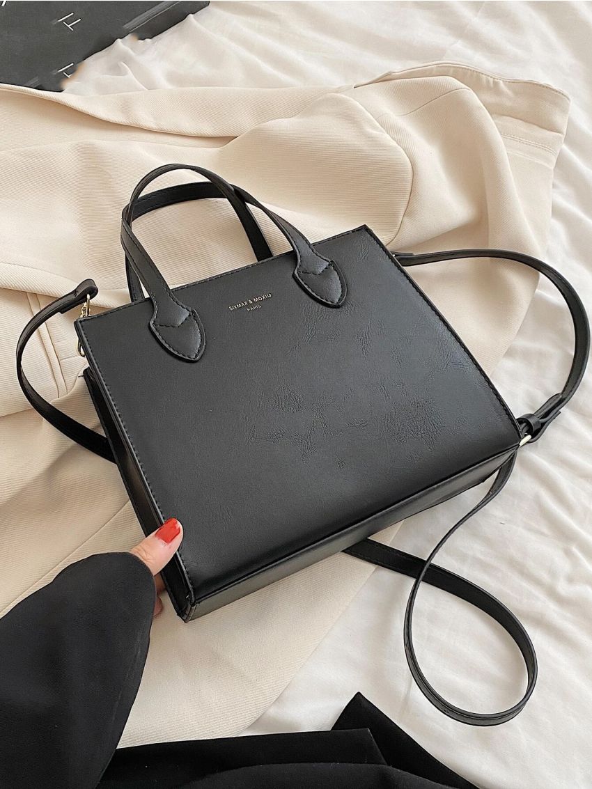 Letter Detail Double Handle Square Bag