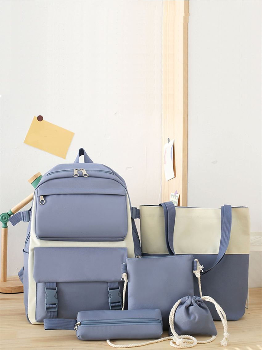 5Pcs Two Tone Pocket Front Backpack Set
