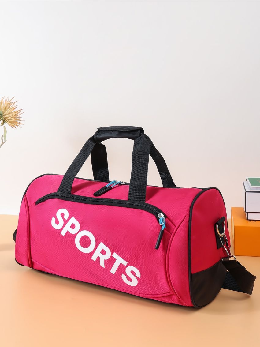 Letter Graphic Gym Bag Rose Red Sporty