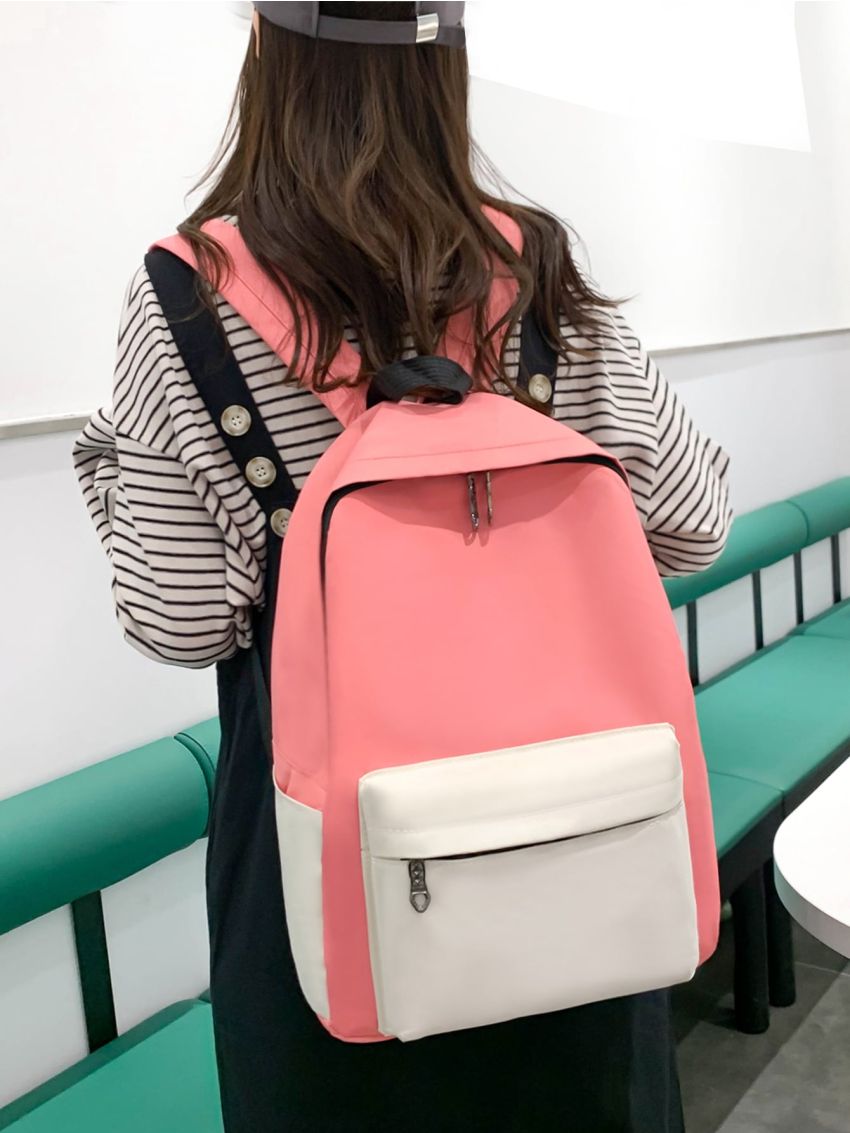 4Pcs Two Tone Pocket Front Backpack Set