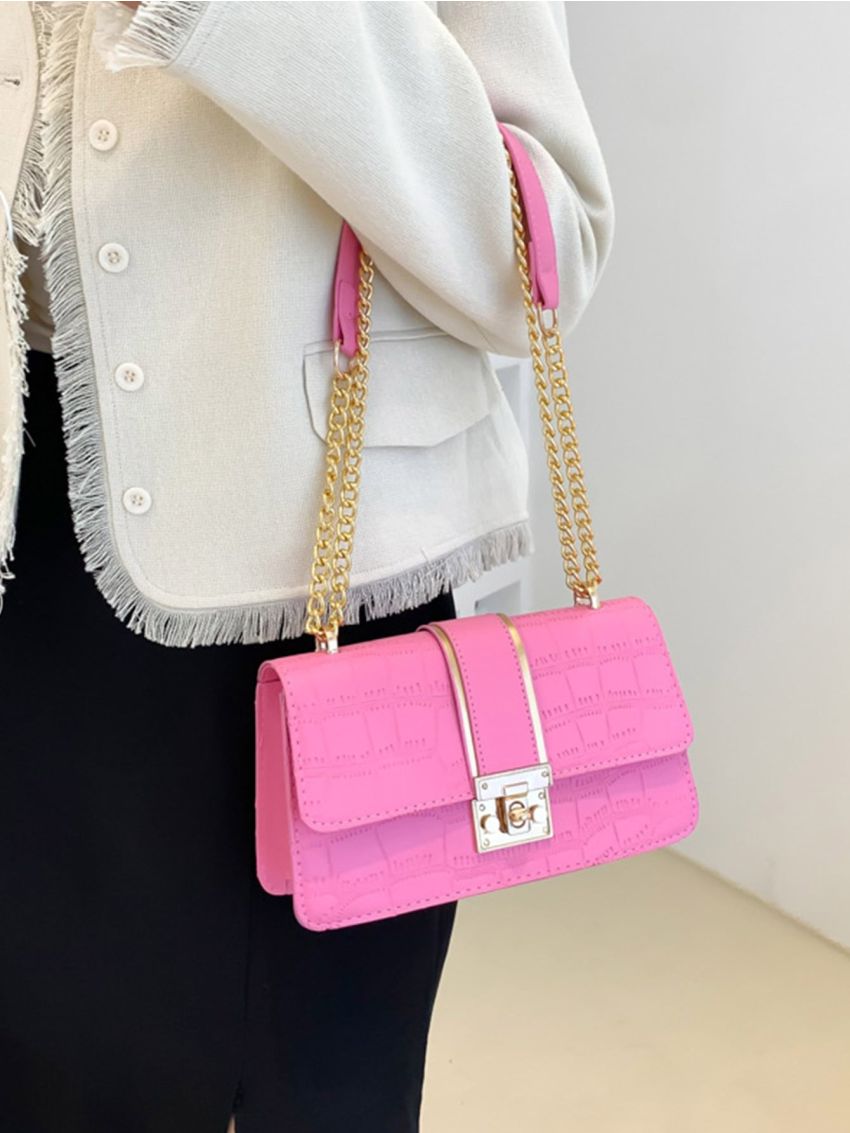 Crocodile Embossed Flap Square Bag