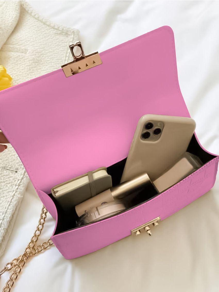 Crocodile Embossed Flap Square Bag