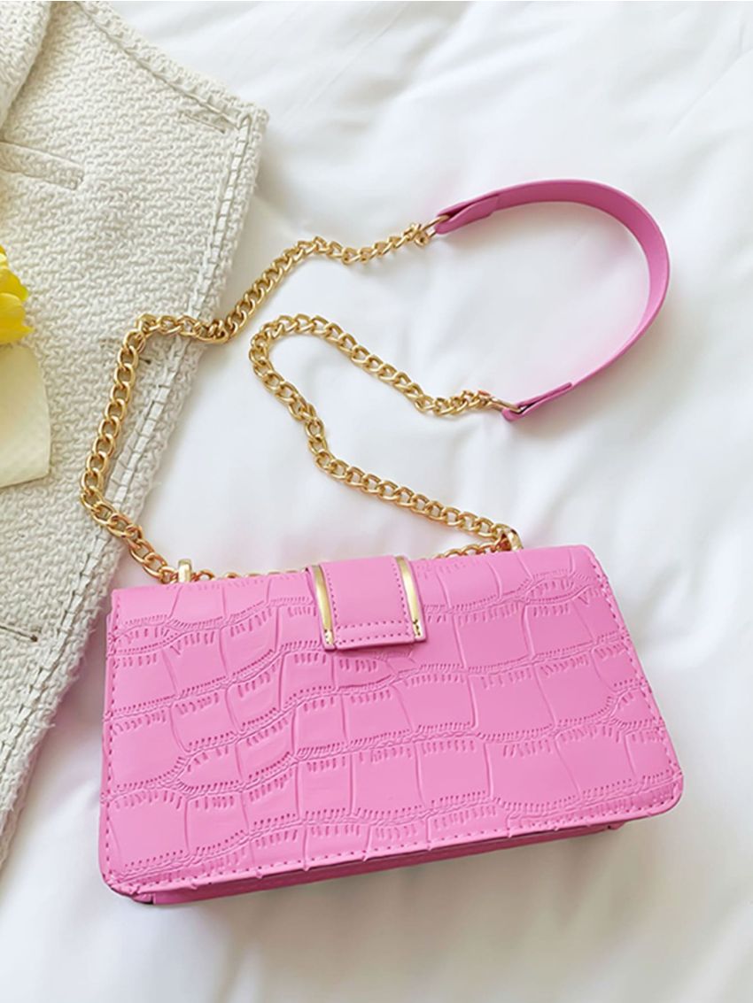 Crocodile Embossed Flap Square Bag