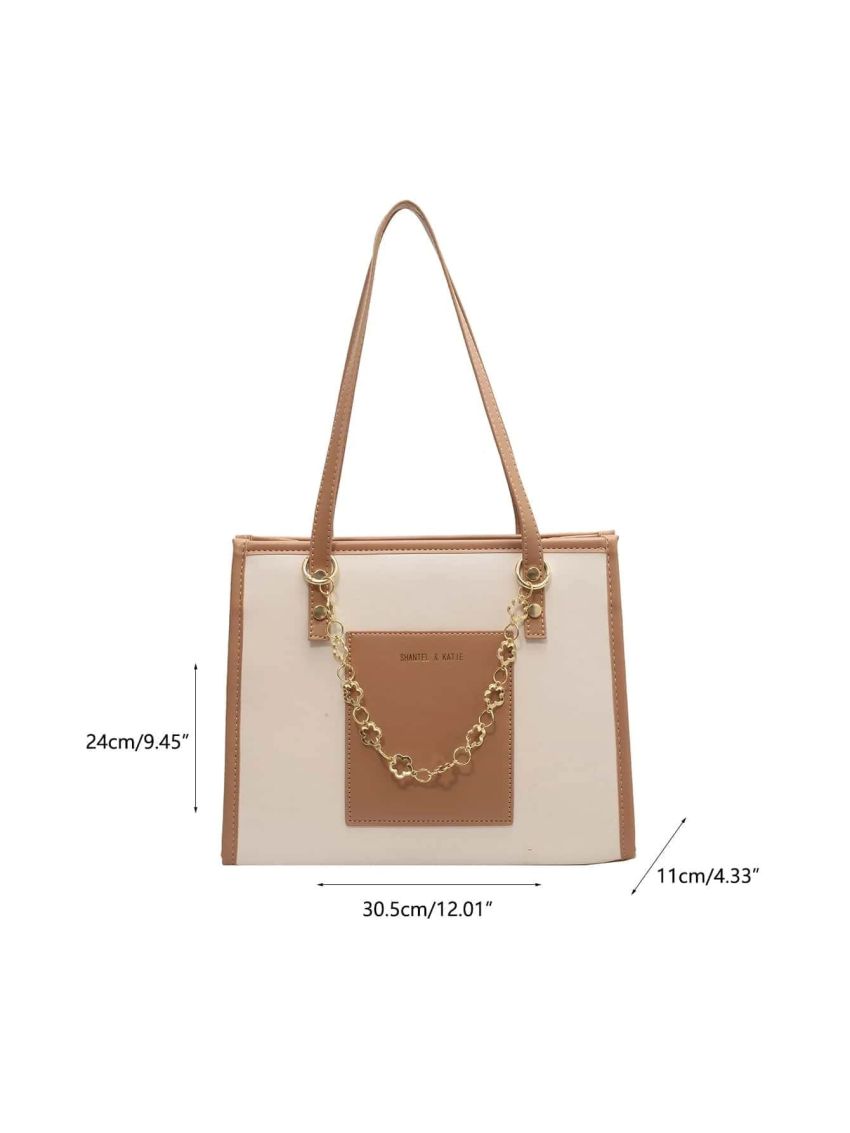 Letter Graphic Chain Decor Shoulder Tote Bag