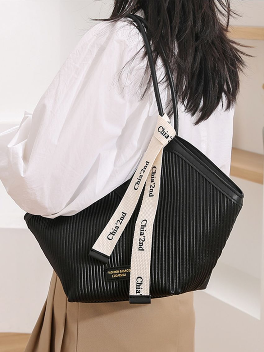Letter Graphic Bucket Bag With Purse