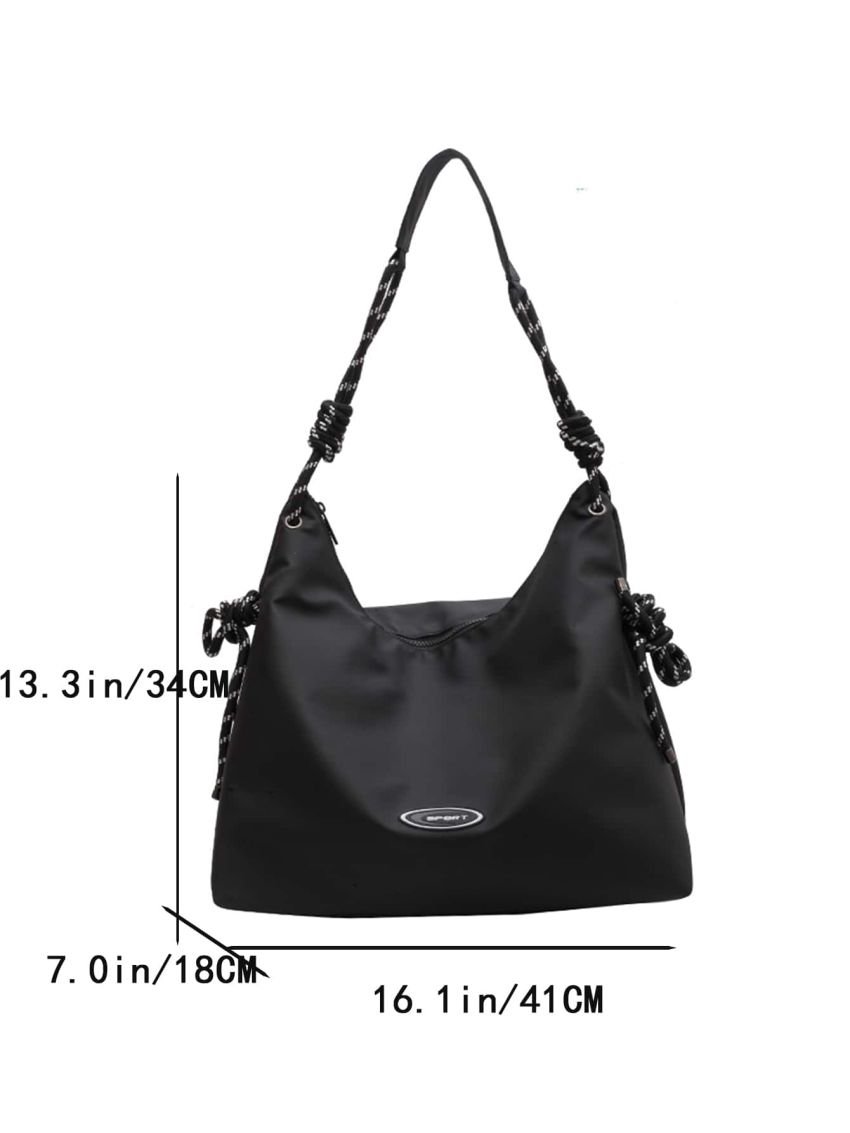 Ruched Detail Letter Patch Decor Hobo Bag