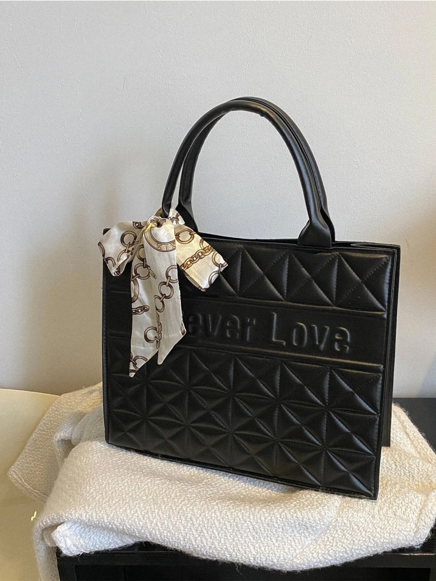 Twilly Scarf Decor Quilted Top Handle Bag