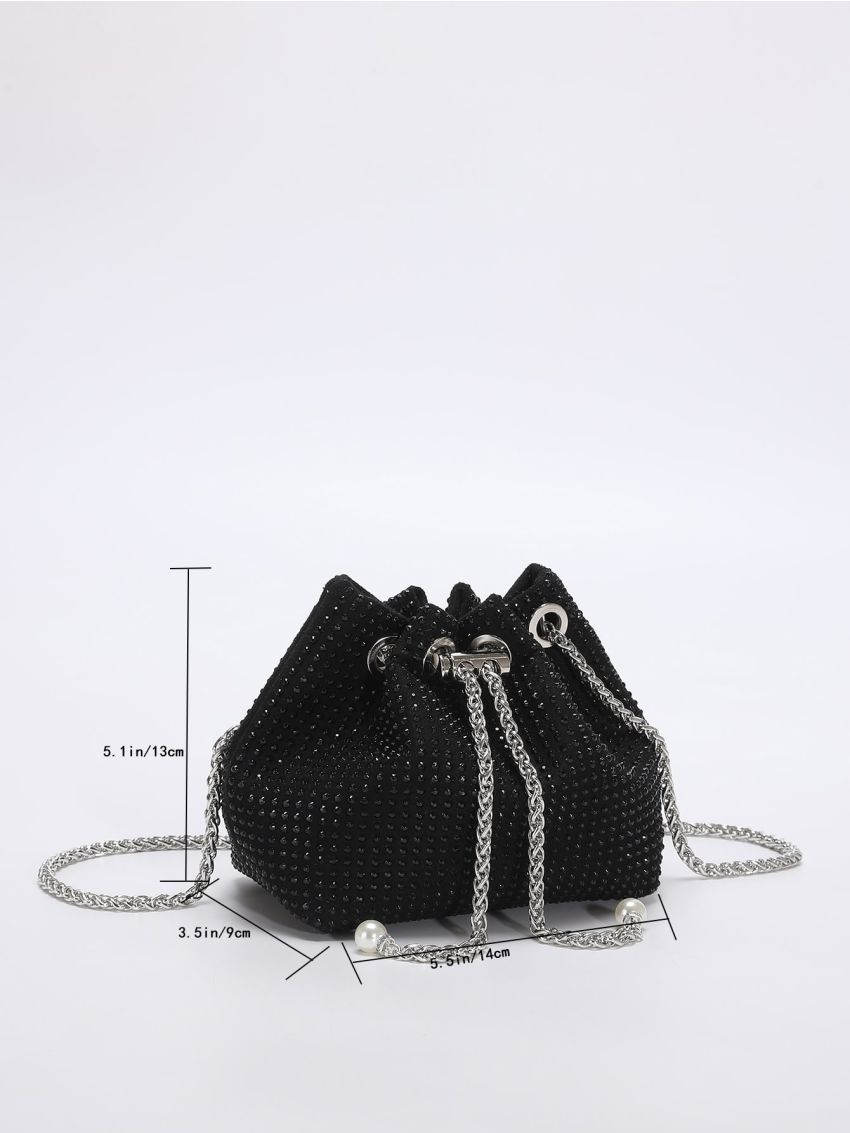 Faux Pearl & Rhinestone Decor Bucket Bag