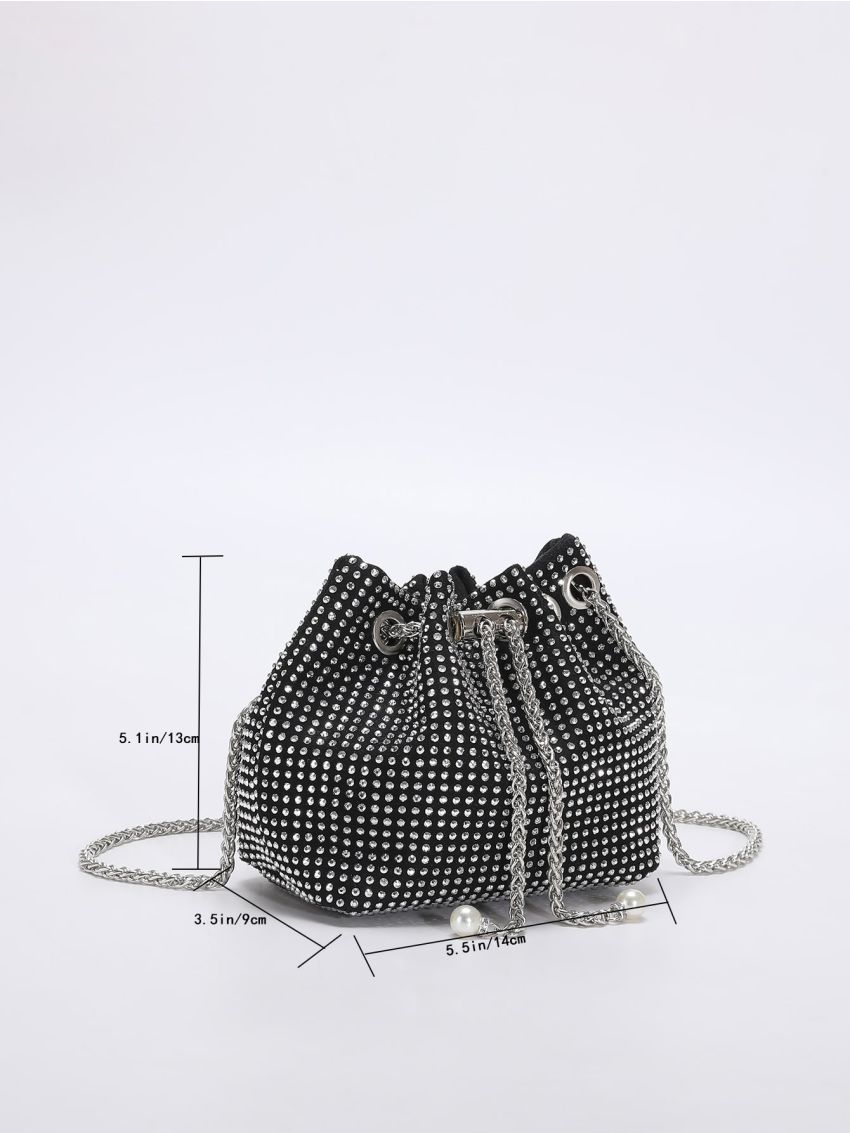 Faux Pearl & Rhinestone Decor Bucket Bag
