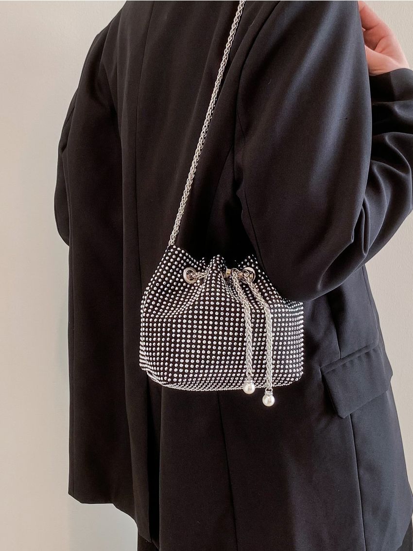 Faux Pearl & Rhinestone Decor Bucket Bag