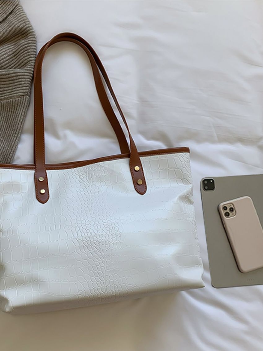 Crocodile Embossed Shoulder Tote Bag