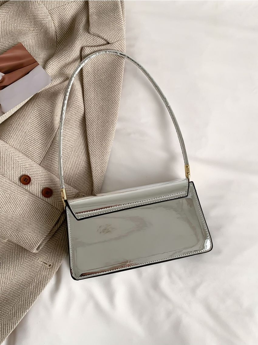 Metallic Flap Baguette Bag
