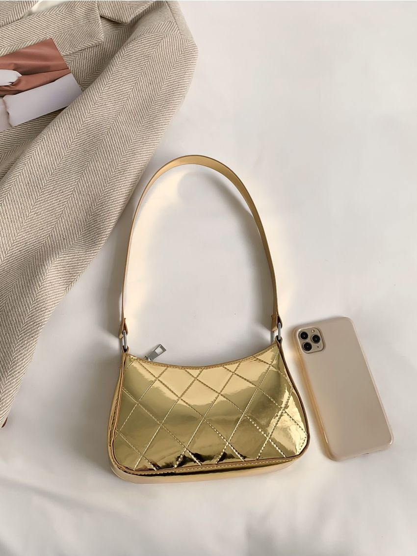 Mini Metallic Quilted Detail Hobo Bag