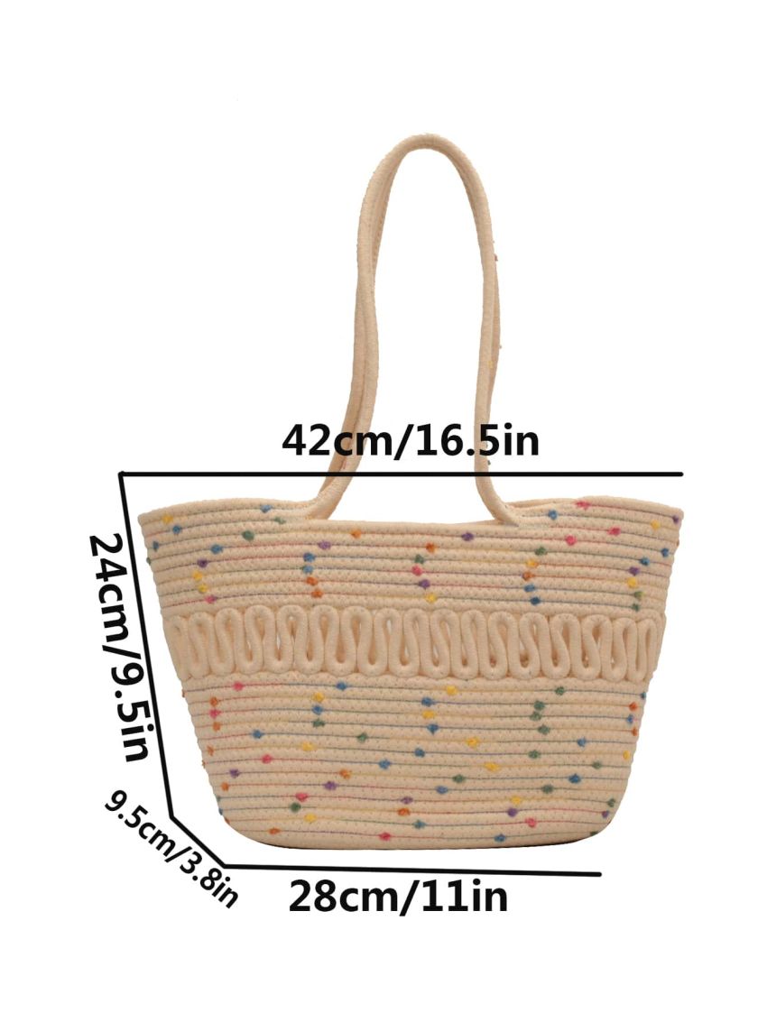 Large Capacity Straw Bag Double Handle Colorblock