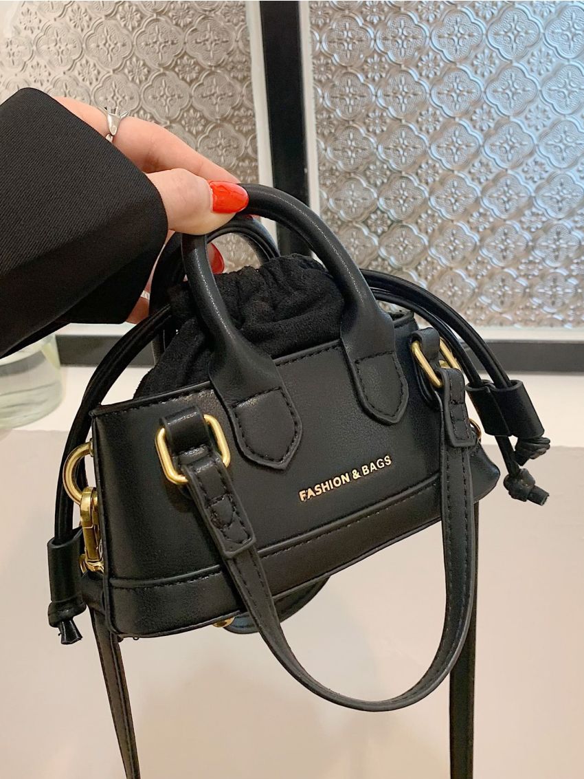 Mini Letter Graphic Drawstring Design Bucket Bag