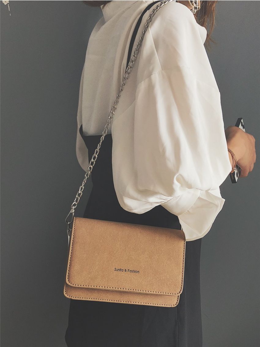 Mini Letter Graphic Flap Chain Square Bag