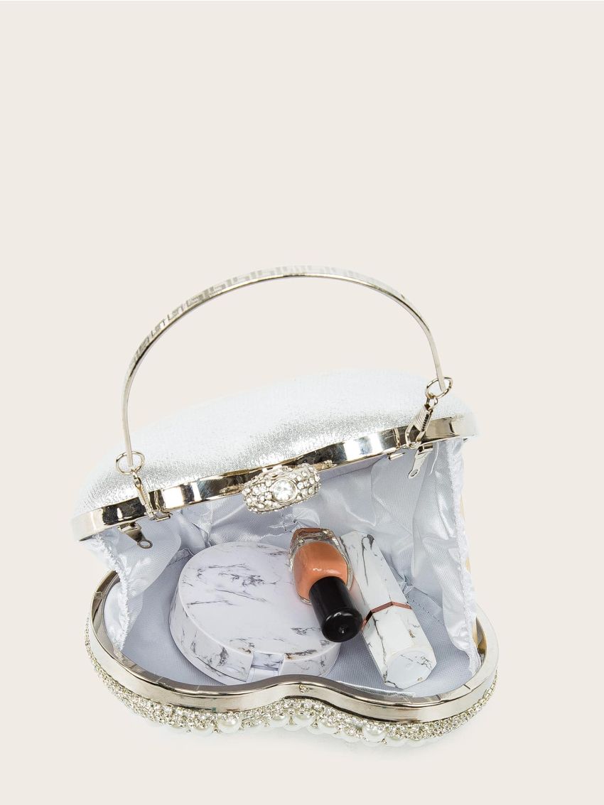 Mini Faux Pearl & Rhinestone Decor Heart Design Novelty Bag