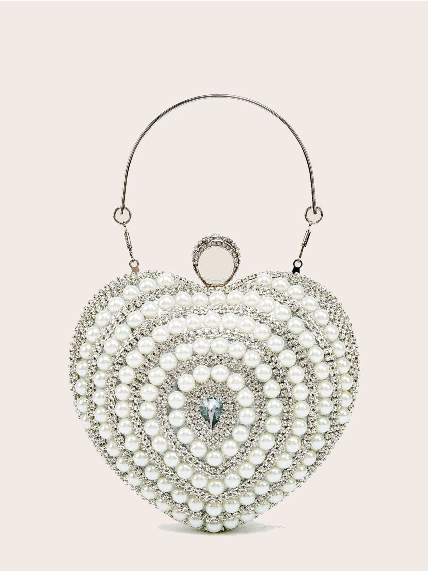 Mini Faux Pearl & Rhinestone Decor Heart Design Novelty Bag