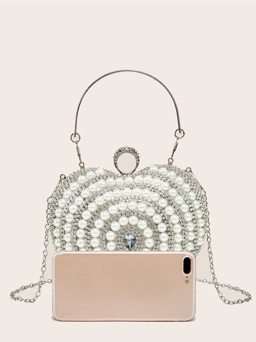 Mini Faux Pearl & Rhinestone Decor Heart Design Novelty Bag