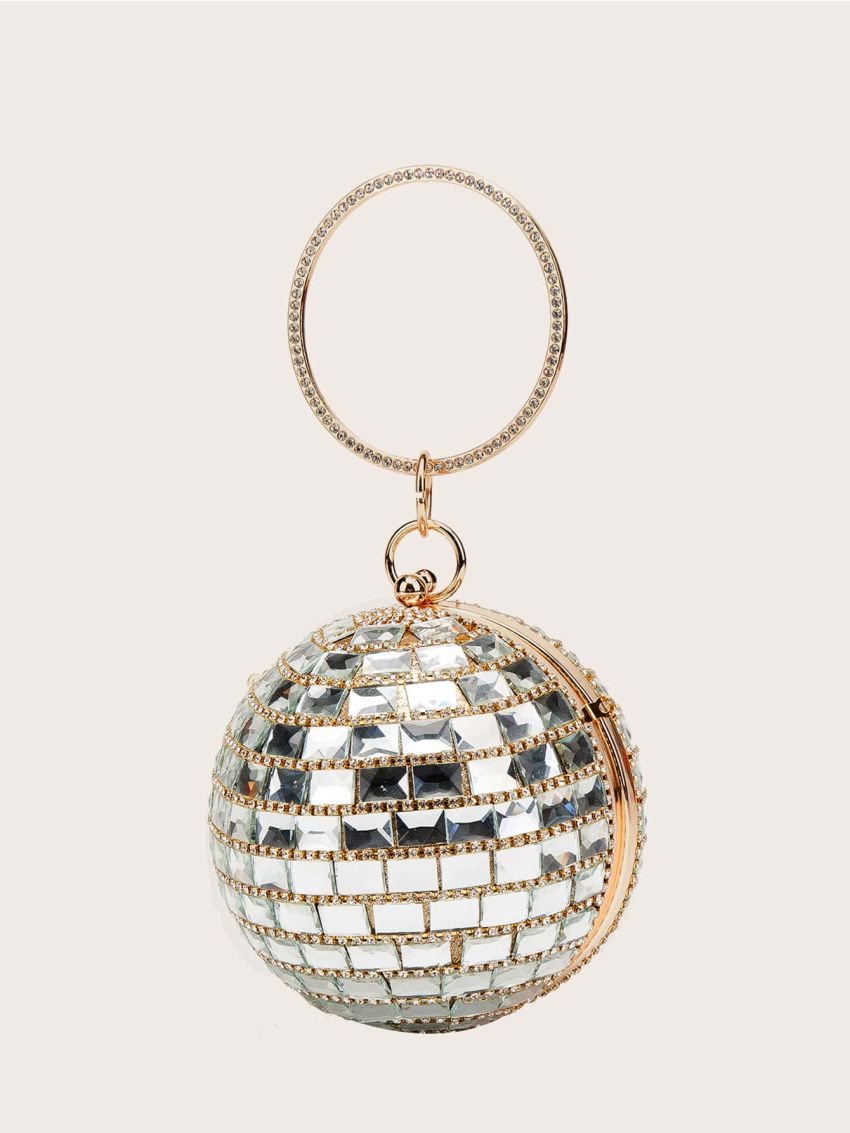 Mini Metallic Rhinestone Decor Circle Bag