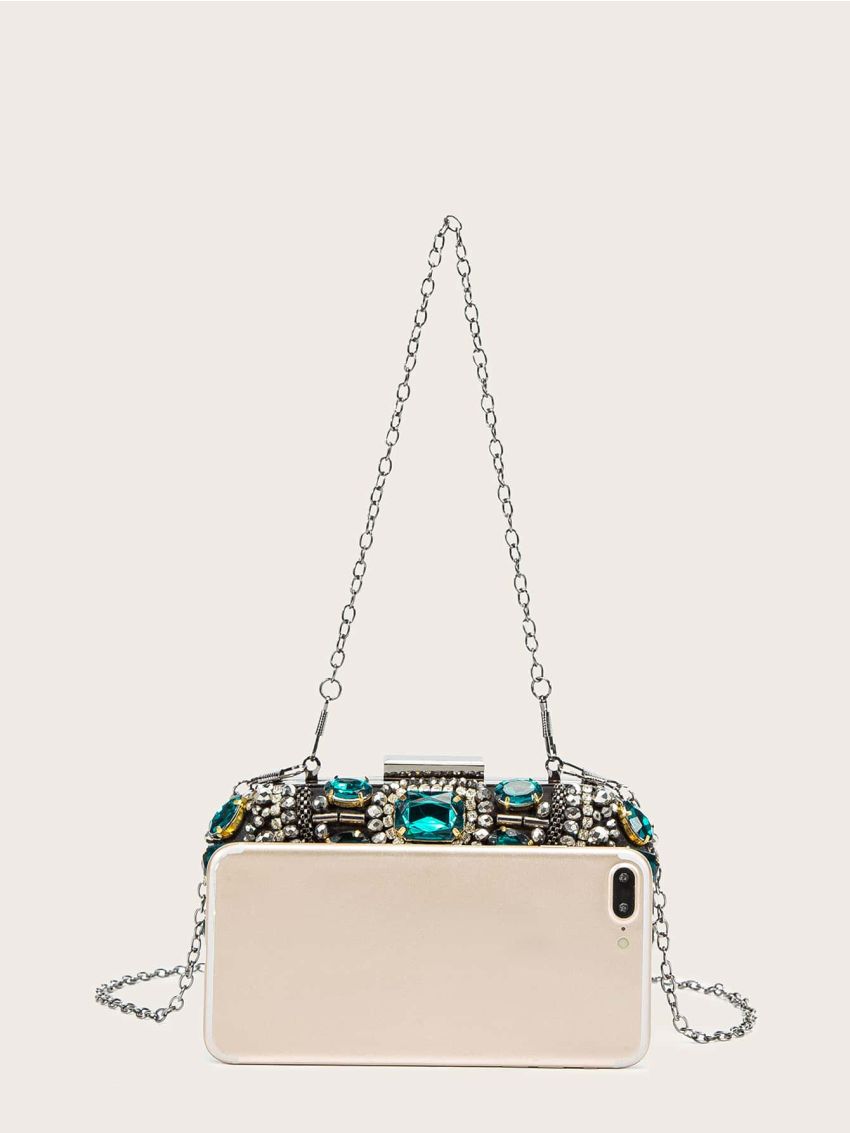 Mini Gemstone Decor Chain Evening Bag