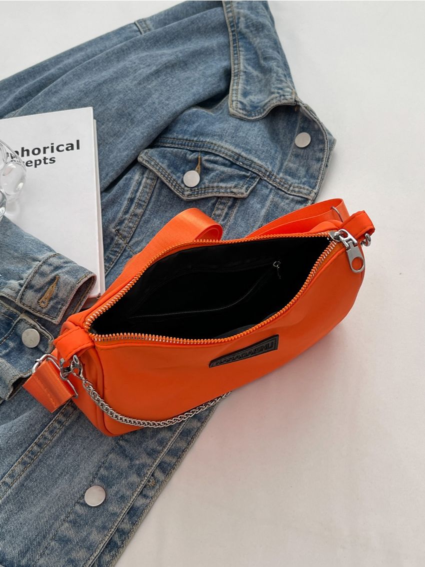 Letter Patch Decor Chain Hobo Bag