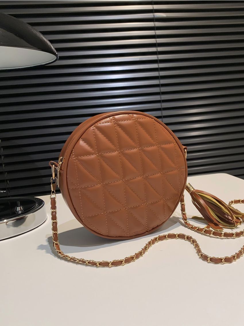 Mini Quilted Tassel Decor Chain Circle Bag