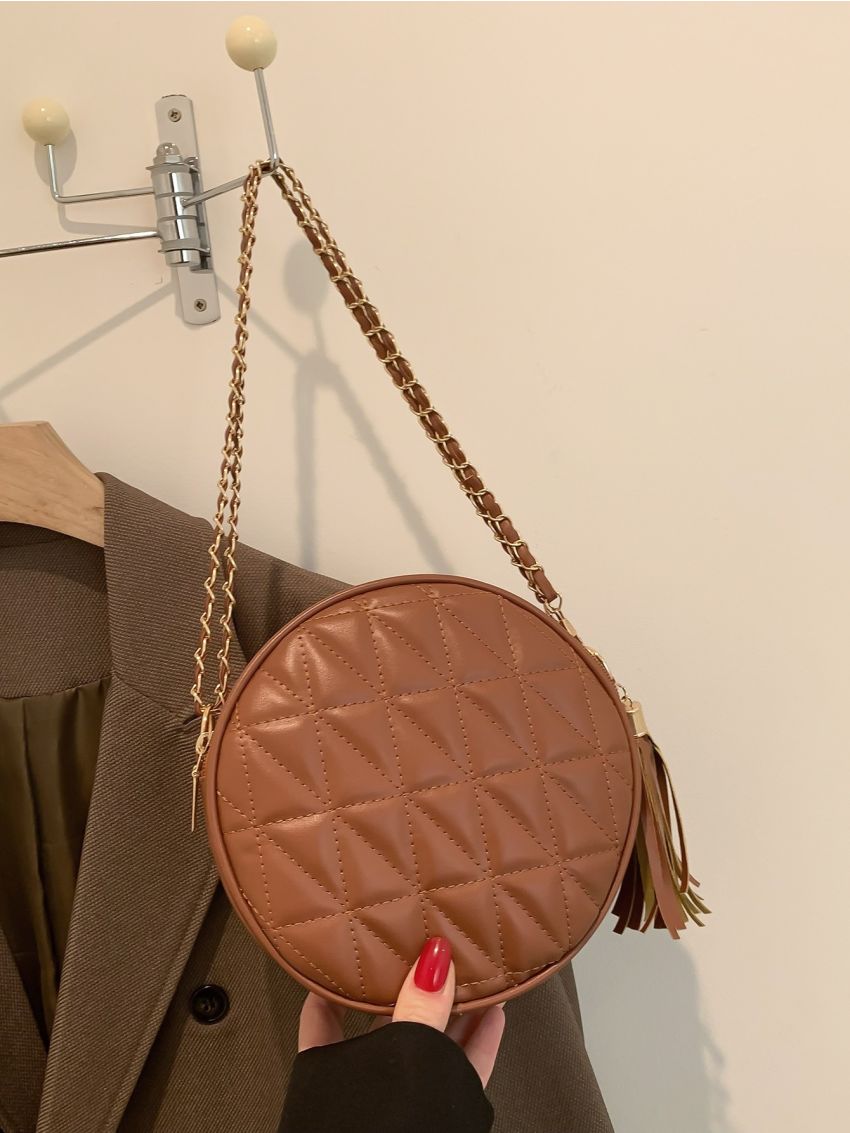 Mini Quilted Tassel Decor Chain Circle Bag