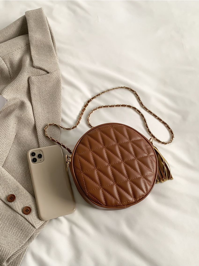 Mini Quilted Tassel Decor Chain Circle Bag