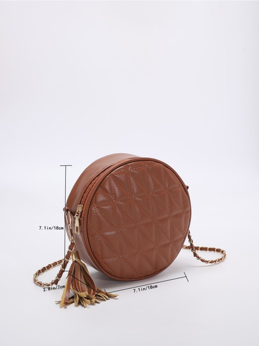 Mini Quilted Tassel Decor Chain Circle Bag
