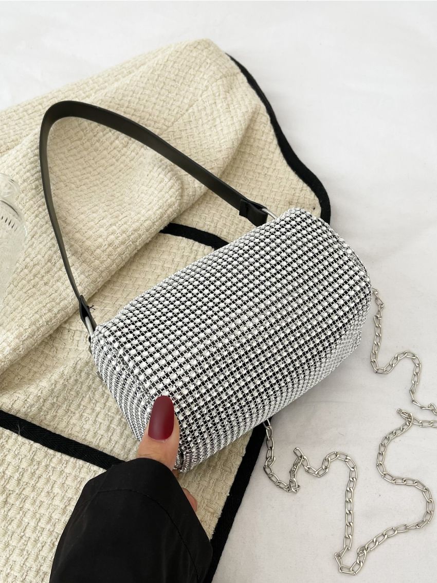 Rhinestone Decor Square Bag