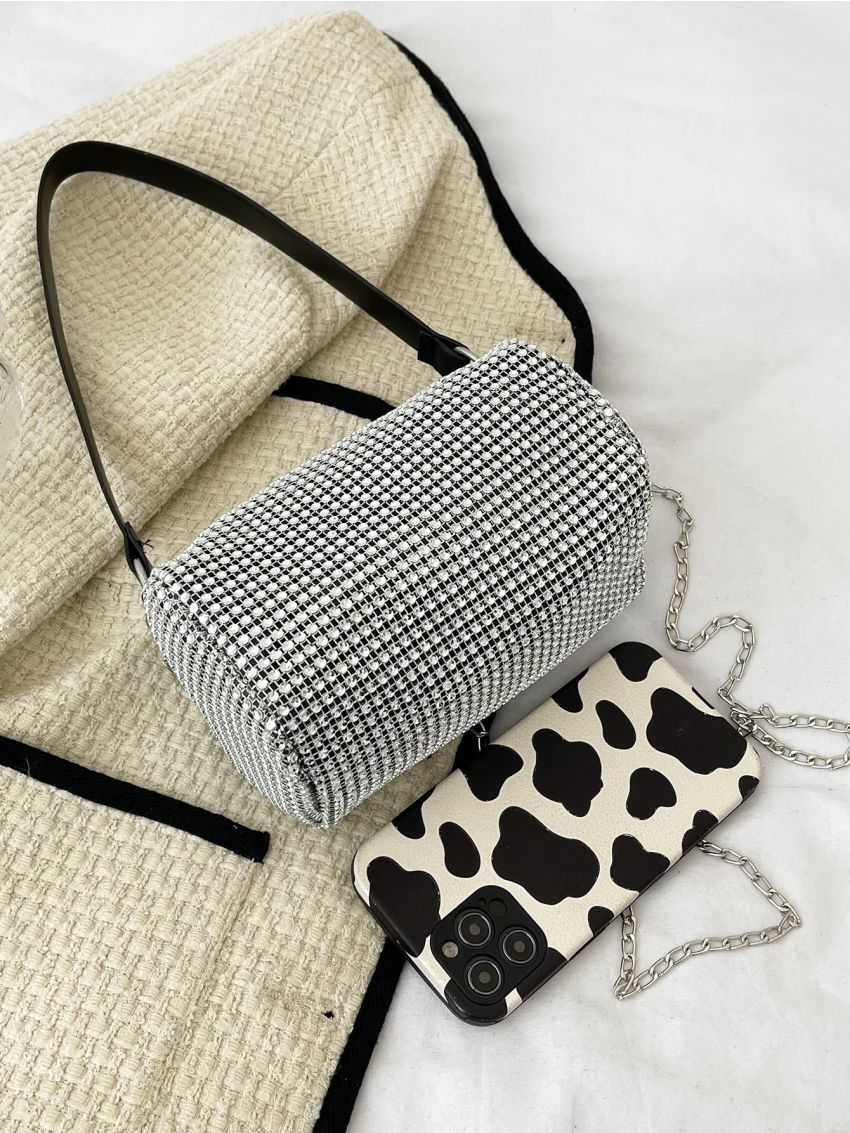 Rhinestone Decor Square Bag