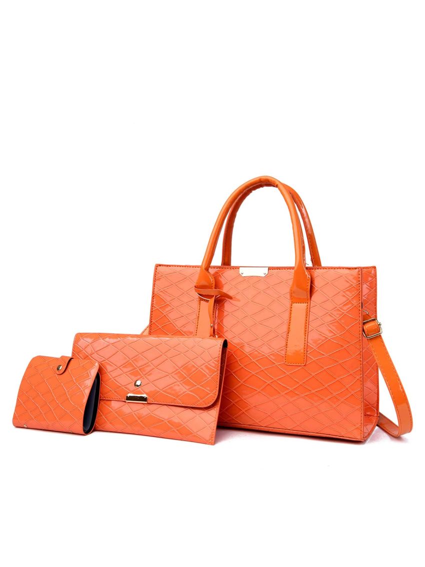 3pcs Neon Orange Tote Bag Set, Best Work Bag For Women