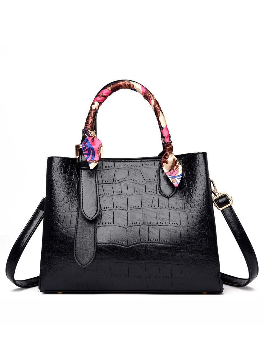 Crocodile Embossed Twilly Scarf Decor Square Bag