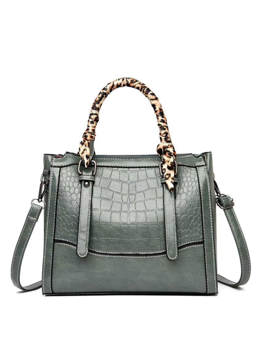 Crocodile Embossed Scarf Decor Square Bag