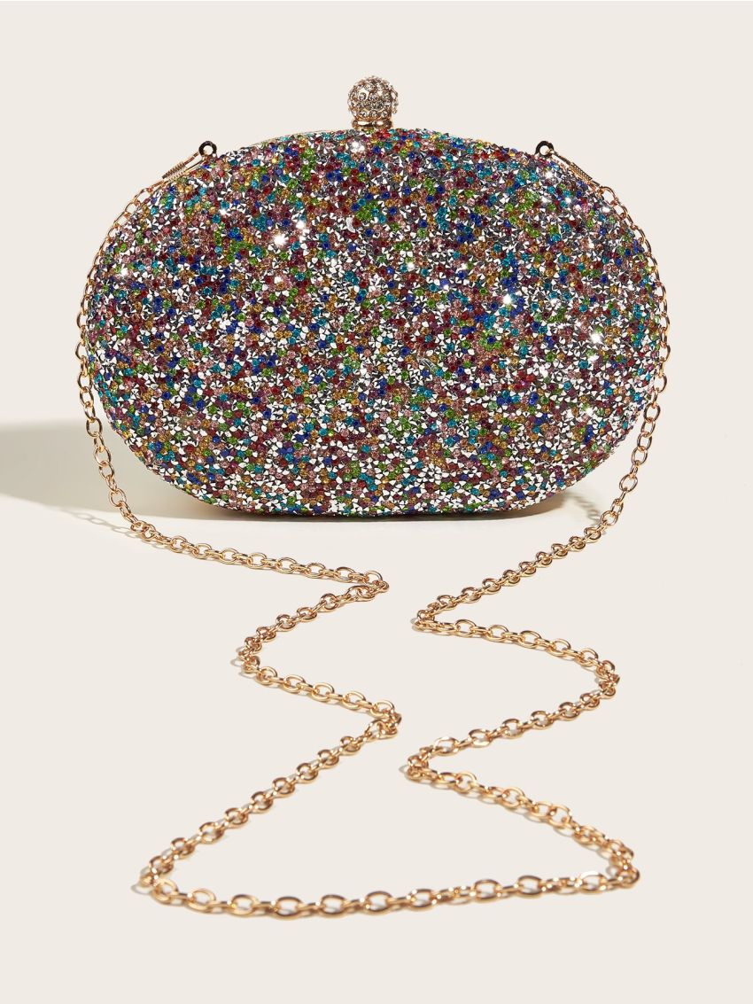 Mini Rhinestone Decor Chain Box Bag