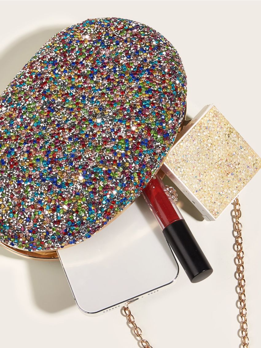Mini Rhinestone Decor Chain Box Bag