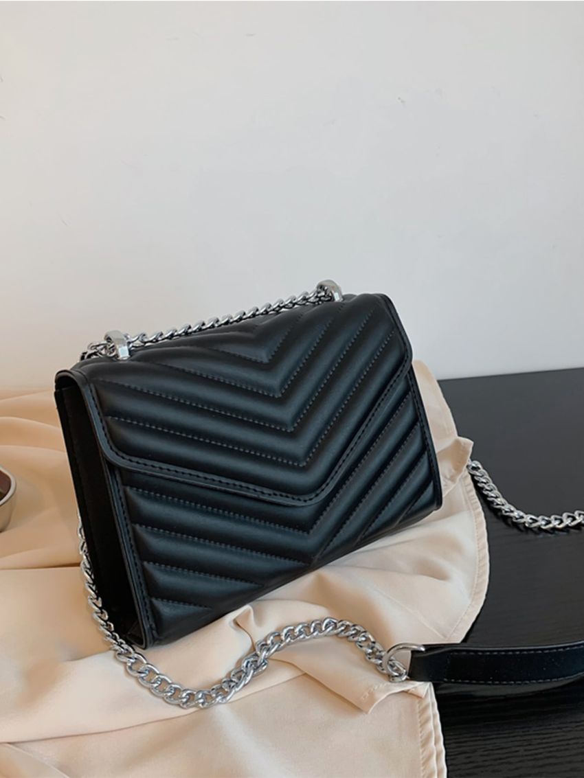 Mini Chevron Quilted Flap Chain Square Bag