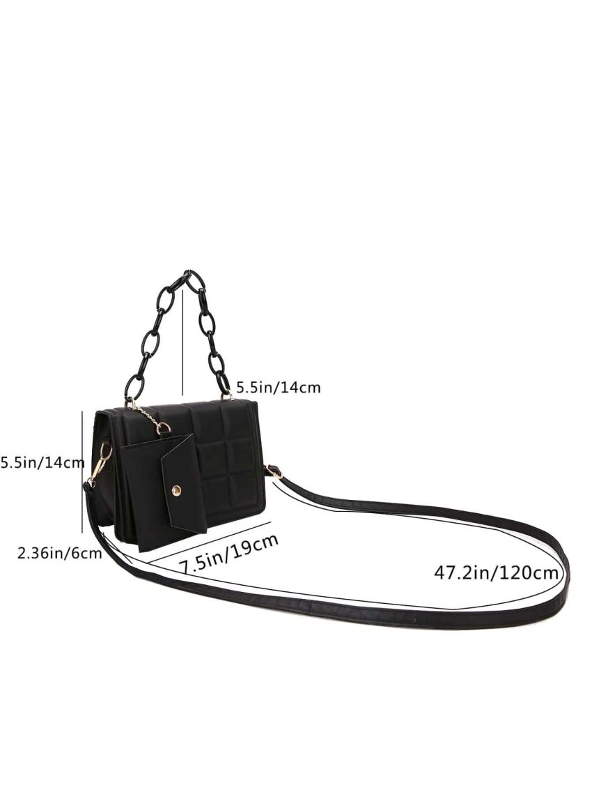 Mini Geometric Embossed Chain Square Bag With Purse