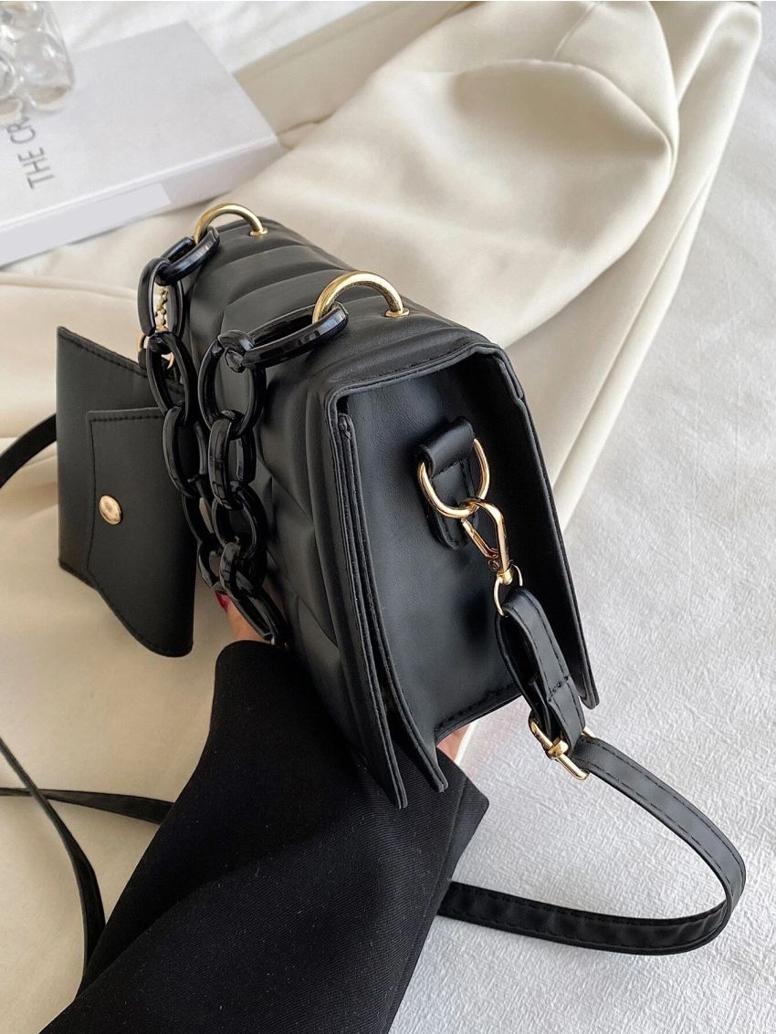 Mini Geometric Embossed Chain Square Bag With Purse