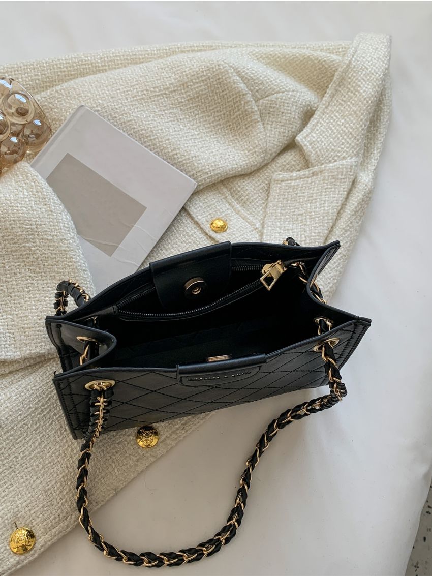 Stitch Detail Letter Print Grommet Eyelet Square Bag