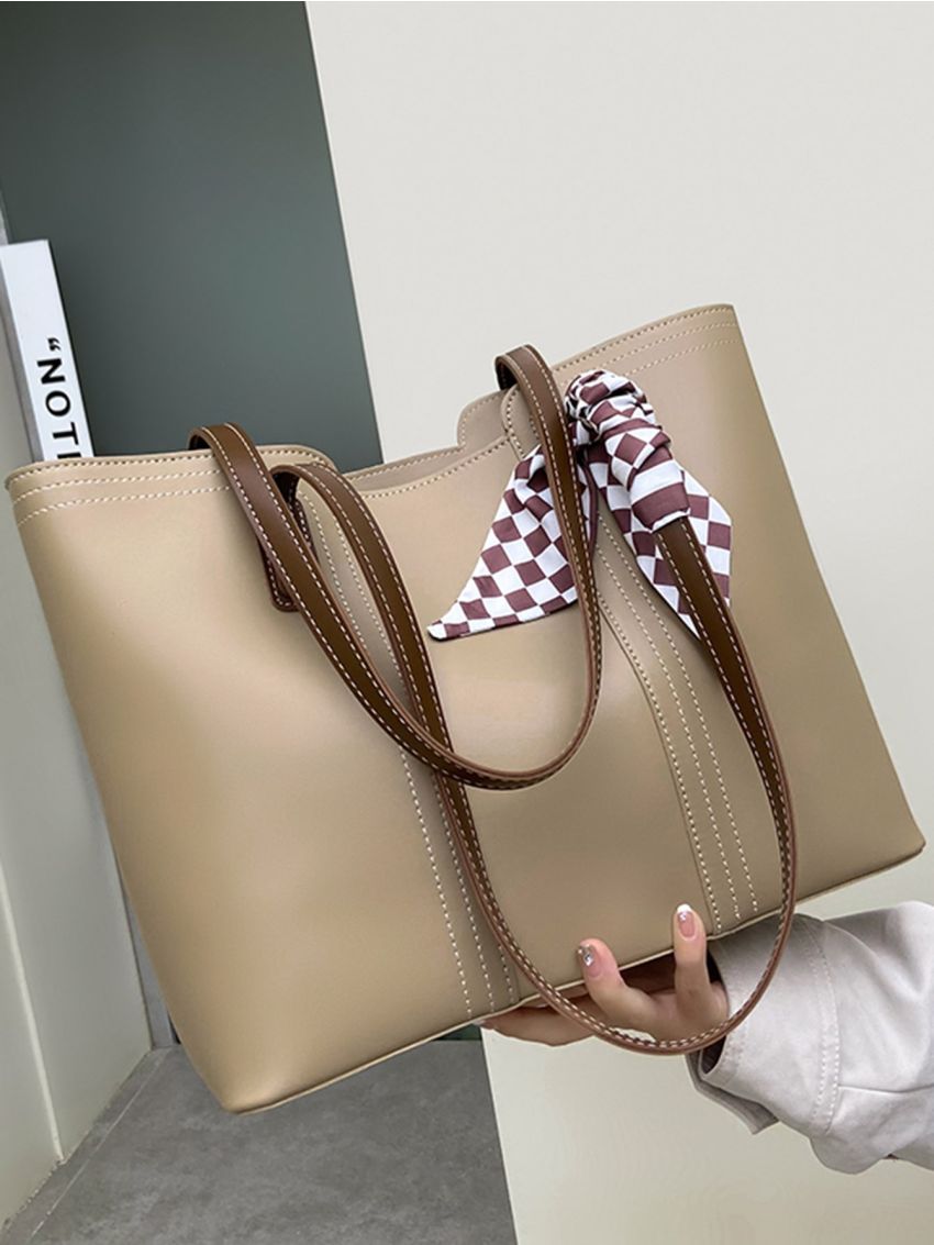 Twilly Scarf Decor Stitch Detail Shoulder Tote Bag