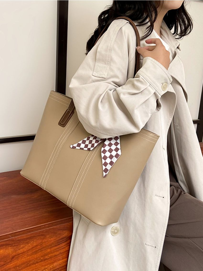 Twilly Scarf Decor Stitch Detail Shoulder Tote Bag