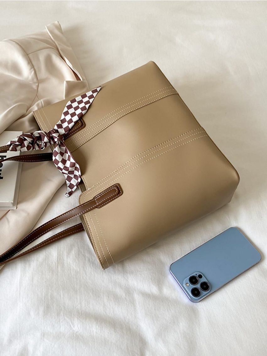 Twilly Scarf Decor Stitch Detail Shoulder Tote Bag