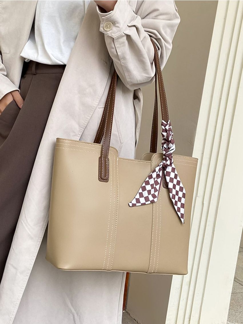 Twilly Scarf Decor Stitch Detail Shoulder Tote Bag