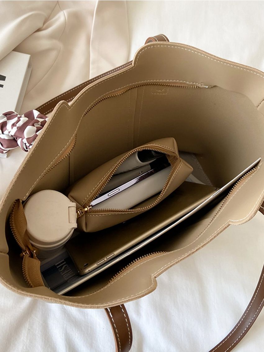 Twilly Scarf Decor Stitch Detail Shoulder Tote Bag