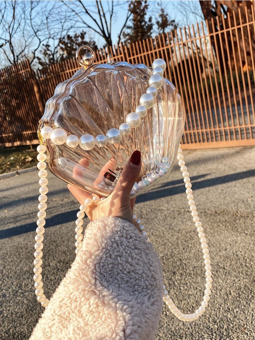 Mini Clear Pearl Strap Dome Bag