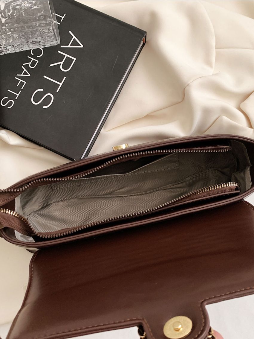 Crocodile Embossed Buckle Decor Baguette Bag