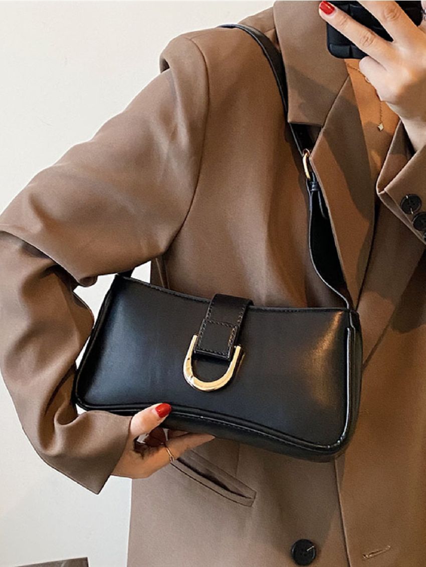 Metal Decor Baguette Bag