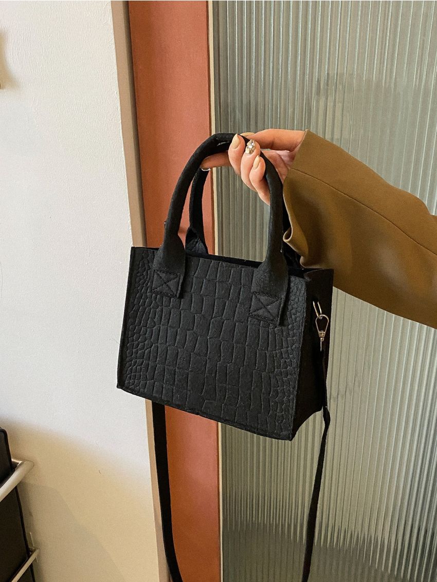 Crocodile Embossed Felt Square Bag